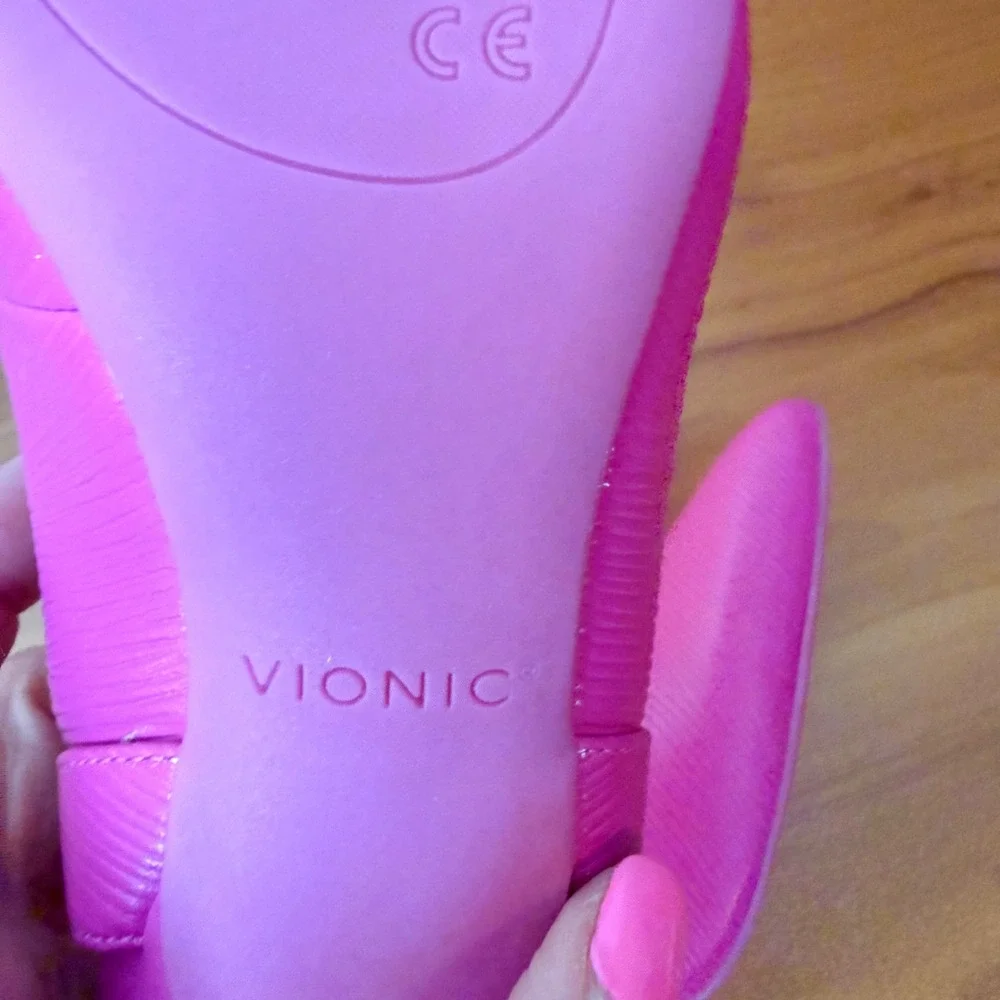 Vionic Adalena Pink Lizard Embossed Leather Slingback Flared Heel Pumps Womens 7